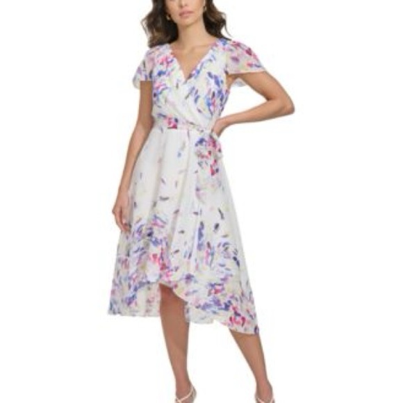 Dkny White and Pink Asymmetrical Ruffled Sundress - Picture 2 of 9